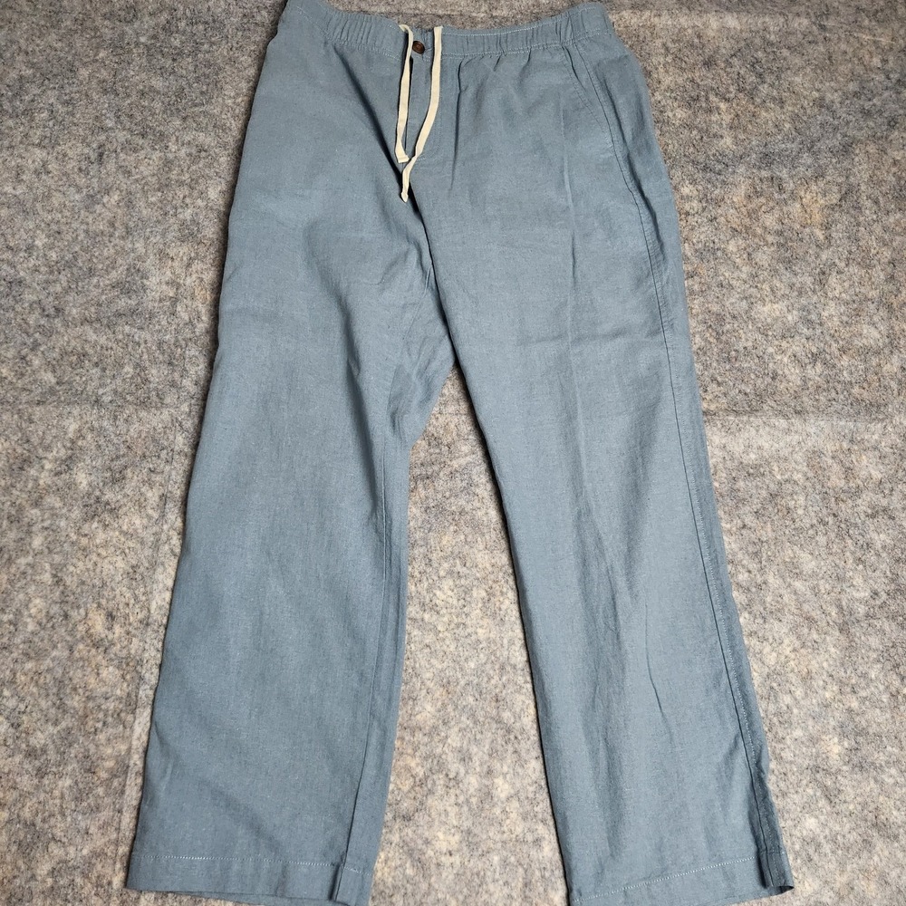 J Crew Linen Blend Drawstring Pants Men L 34x30 Sky Blue Elastic Waist Vacation
